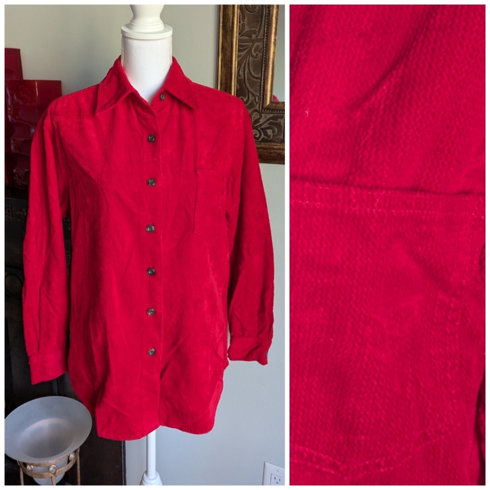 Vtg 90s Womens Small Field Gear Zigzag Red Corduroy Shacket Shirt Jacket 189